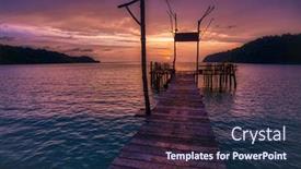  Presentation with island sunset - Presentation theme featuring sunset-on-the-beach background and a navy blue colored foreground