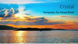  Presentation with ocean - PPT theme enhanced with sunset-on-the-coast background and a cyan colored foreground