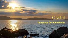  Presentation with ocean - PPT theme having sunset-on-the-coast background and a coral colored foreground