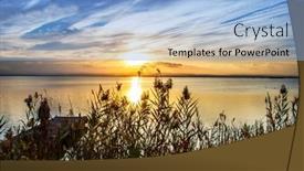  Presentation with water - Slide set featuring sunset-on-the-lake background and a light blue colored foreground