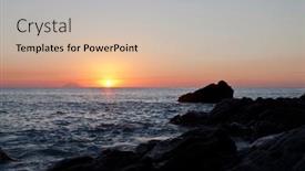  Presentation with rocky shore - Slide set having sunset-on-the-rocky-shore background and a soft green colored foreground