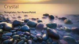  Presentation with sea shore - PPT theme enhanced with sunset-on-the-sea-stones background and a coral colored foreground