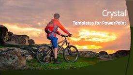  Presentation with adventure biking women - Slide deck with cyclist with his mountain bike background and a coral colored foreground