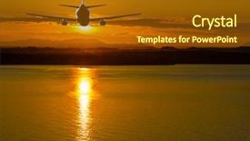 Presentation with jet airplane - Cool new slides with sunset or sunrise dawn dusk flight of the airplane jet over beautiful sky and ocean backdrop and a tawny brown colored foreground