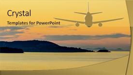  Presentation with jet airplane - Beautiful theme featuring airplane jet over beautiful sky backdrop and a yellow colored foreground