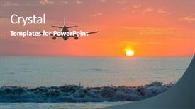  Presentation with jet airplane - Audience pleasing PPT layouts consisting of sunset or sunrise dawn dusk flight of the airplane jet over beautiful sky and ocean backdrop and a coral colored foreground
