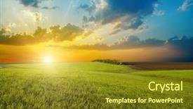  Presentation with agricultural - Presentation theme with sunset over agricultural green field background and a tawny brown colored foreground