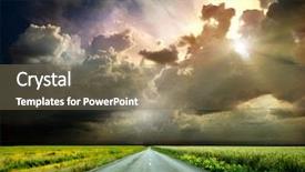  Presentation with asphalt road - PPT layouts consisting of sunset over blurred asphalt road background and a violet colored foreground