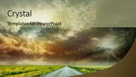  Presentation with rainbow over road - Audience pleasing PPT theme consisting of sunset over blurred asphalt road backdrop and a mint green colored foreground