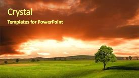  Presentation with solar tree - Colorful PPT theme enhanced with sunset over farm field backdrop and a tawny brown colored foreground