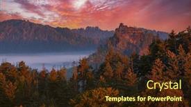  Presentation with czech republic - Beautiful presentation theme featuring sunset-over-foggy-valley backdrop and a wine colored foreground