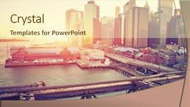  Presentation with brooklyn - Amazing PPT theme having sunset over low manhattan backdrop and a  colored foreground