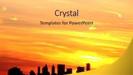  Presentation with manhattan - Theme featuring sunset over lower manhattan new york city background and a yellow colored foreground