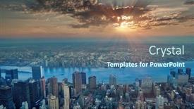  Presentation with manhattan - Slide set with sunset-over-manhattan-district background and a ocean colored foreground