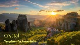  Presentation with monastery - Cool new presentation theme with sunset-over-monastery-of-rousanou backdrop and a tawny brown colored foreground