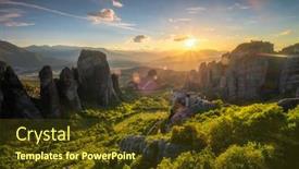  Presentation with monastery - Slide deck with sunset-over-monastery-of-rousanou background and a tawny brown colored foreground