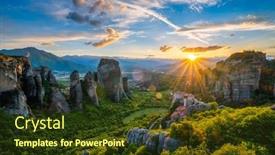  Presentation with monastery - Colorful theme enhanced with sunset-over-monastery-of-rousanou backdrop and a tawny brown colored foreground