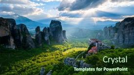  Presentation with monastery - Colorful PPT layouts enhanced with sunset-over-monastery-of-rousanou backdrop and a tawny brown colored foreground