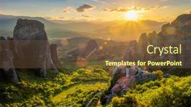  Presentation with monastery - Amazing slides having sunset-over-monastery-of-rousanou backdrop and a tawny brown colored foreground