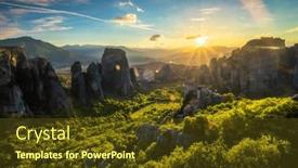  Presentation with monastery - PPT theme having sunset-over-monastery-of-rousanou and a tawny brown colored foreground