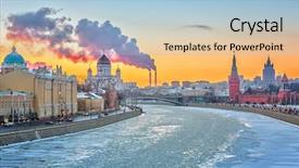  Presentation with river - Cool new slides with sunset over moscow river moscow backdrop and a light blue colored foreground
