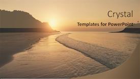  Presentation with paradise island - Presentation theme featuring sunset-over-ocean-waves-wash background and a coral colored foreground