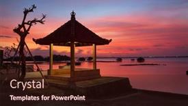  Presentation with bali - Presentation having sunset-over-pagoda-in-tanjung background and a wine colored foreground