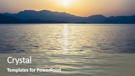  Presentation with sunset - Slides having sunset over sea and mountains background and a mint green colored foreground