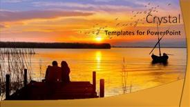  Presentation with sunset - Theme with sunset-over-the-lake-s background and a gold colored foreground