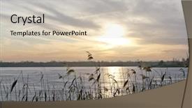  Presentation with sunset - Theme with sunset over the lake background and a soft green colored foreground