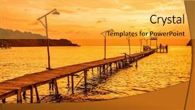  Presentation with sea - Presentation theme with sunset over the sea pier background and a yellow colored foreground