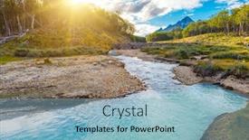  Presentation with dam - Slide deck having sunset-over-turquoise-river background and a light blue colored foreground