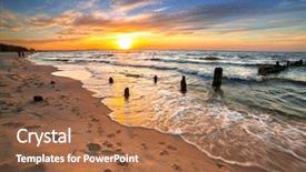  Presentation with sunset beach - Theme having sunset ovet the baltic sea background and a coral colored foreground