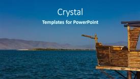  Presentation with sunset - Amazing presentation theme having sunset-panorama-landscape-of-lake backdrop and a ocean colored foreground