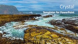  Presentation with island sunset - Beautiful slide set featuring sunset-rocky-and-stone-shores backdrop and a light blue colored foreground