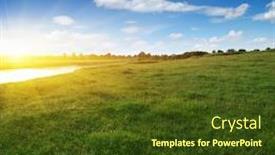  Presentation with rural - Beautiful slides featuring sunset-rural-river-sky-clouds backdrop and a tawny brown colored foreground