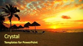  Presentation with tropical beach sunset - Amazing PPT theme having sunset scene at tropical beach backdrop and a tawny brown colored foreground