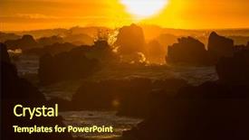  Presentation with ocean wave - Presentation design featuring sunset scene background yellow orange background and a wine colored foreground