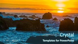  Presentation with ocean wave - Beautiful slide set featuring sunset scene background yellow orange backdrop and a ocean colored foreground
