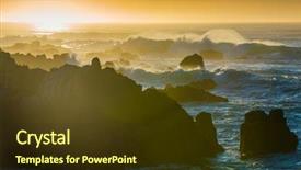  Presentation with ocean wave - PPT layouts having sunset scene background yellow orange background and a tawny brown colored foreground
