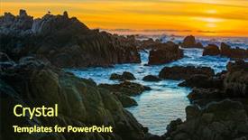  Presentation with ocean wave - PPT theme featuring sunset scene background yellow orange background and a wine colored foreground