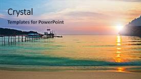  Presentation with sea sun - Colorful presentation design enhanced with sunset sea backdrop and a light blue colored foreground