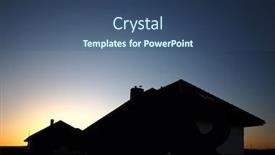  Presentation with free - Presentation design with sunset silhouettes of houses with free space above background and a ocean colored foreground