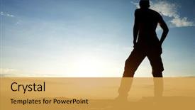  Presentation with scene - Amazing PPT theme having sunset silouhette - silhouette of man in mountain backdrop and a yellow colored foreground