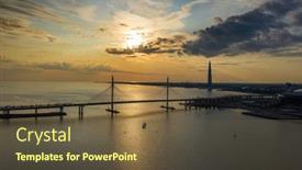  Presentation with cable - PPT theme consisting of sunset sky aerial view of cable-stayed bridge and new skyscraper in st petersburg during sunset background and a tawny brown colored foreground