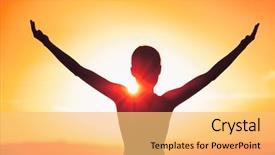  Presentation with sun salutation - Amazing presentation theme having sunset success freedom happy life backdrop and a yellow colored foreground
