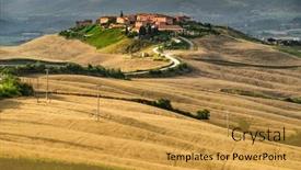  Presentation with tuscany - Beautiful slide set featuring sunset-summer-landscape-of-village backdrop and a gold colored foreground