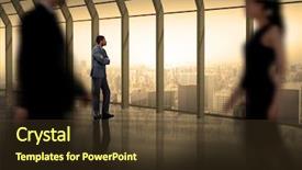  Presentation with city people walking - Slide deck having sunset sunrise cross shadow - business people walking background and a tawny brown colored foreground