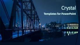  Presentation with crossing bridge - Cool new slide deck with sunset sunrise cross shadow - vintage industrial railroad bridge crossing backdrop and a ocean colored foreground