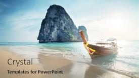 Presentation with sunset beach - PPT theme with sunset-time-ao-phra-nang background and a coral colored foreground